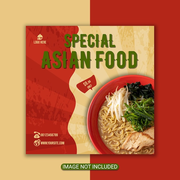 Speciale volantino per spaghetti asiatici o delizioso design del poster del menu di cibo