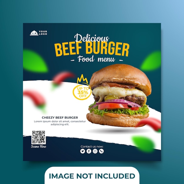 Special beef burger food menu social media post square banner template Premium Vector