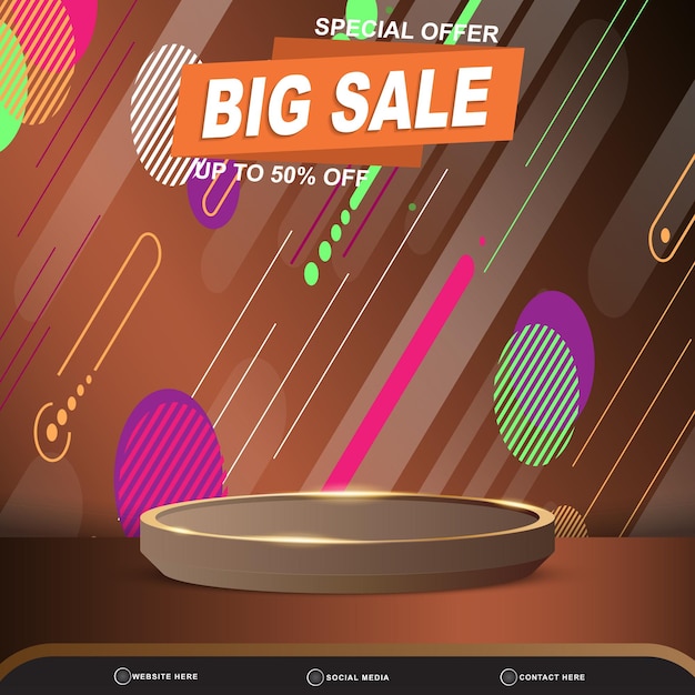 Vector special big sale discount banner for social media template post with blank space 3d podium for product with abstract brown and colorful gradient background design