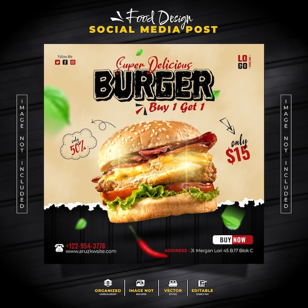 Special burger food menu for promotion social media banner template