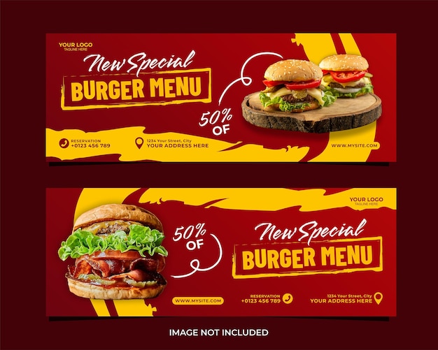 Special burger menu banner template design