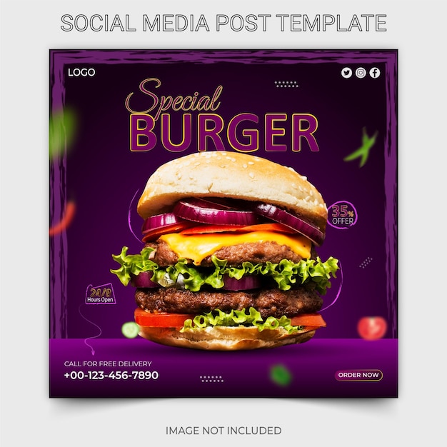 Special burger social media square banner instagram post design web banner template