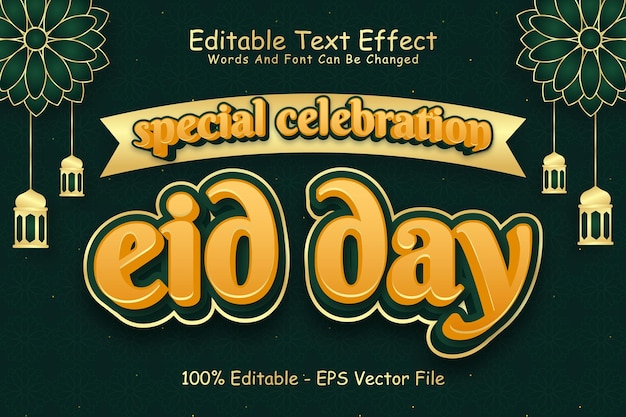 Special celebration eid day editable text effect 3 dimension emboss modern style