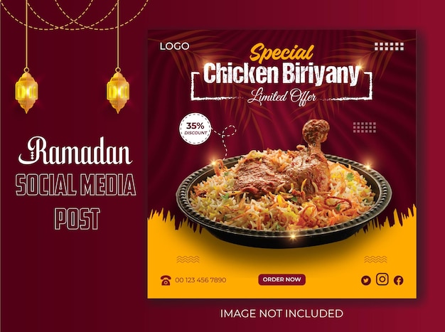 Vector special chicken biriyany social media post design