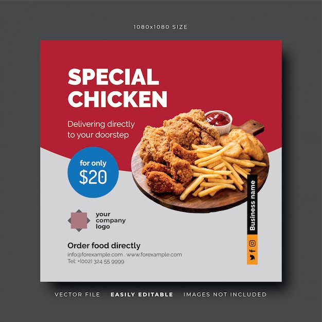 Vector special chicken restaurant social media banner