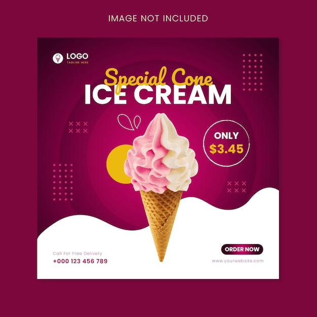 Cono speciale gelato social media banner post design template premium vector