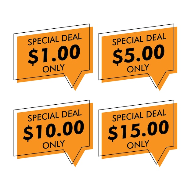 Vector special deal prices are one dollar five dollars ten dollars and fifteen dollars