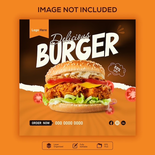 Шаблон оформления поста в социальных сетях о специальном вкусном гамбургере