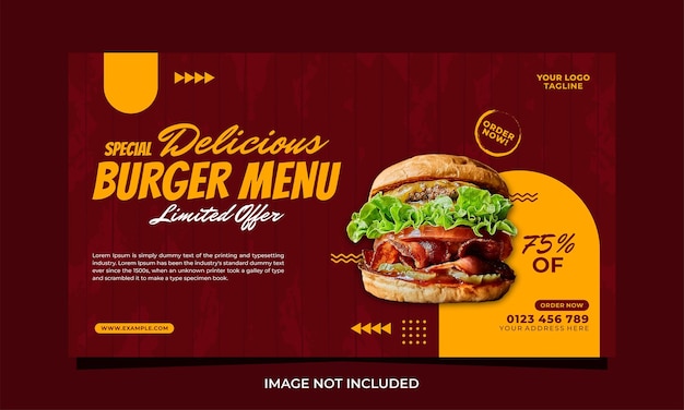 Special delicious burger menu ad banner or poster template