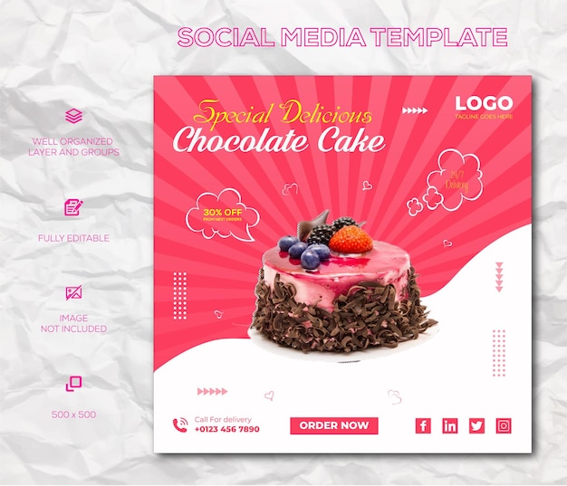 Vettore speciale delizioso gelato al cioccolato post sui social media banner e modello