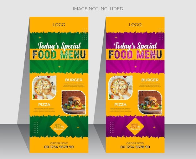 Special delicious food menu and restaurant roll up banner design template