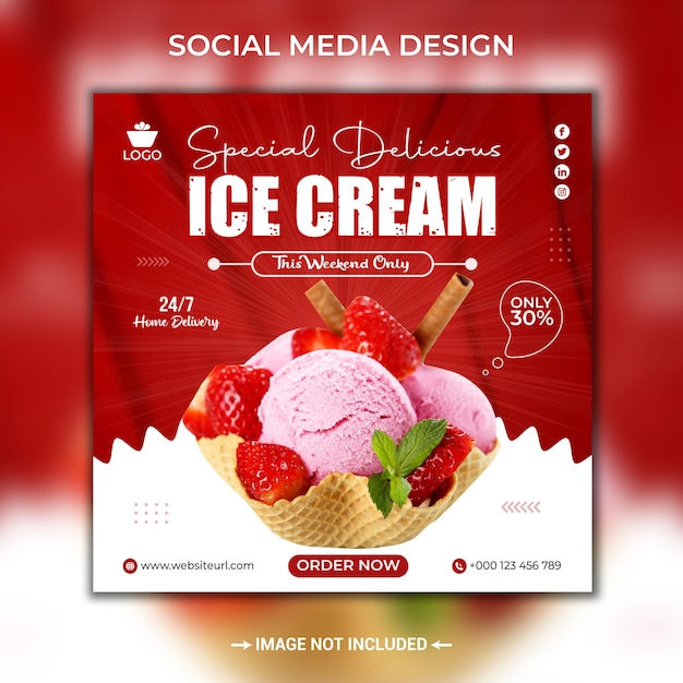 Modello di progettazione post banner social media gelato speciale