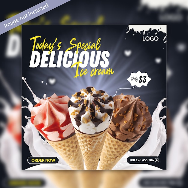 Speciale social media gelato delizioso e modello di progettazione di post di instagram