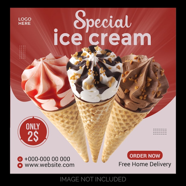 Special delicious ice cream social media post design template