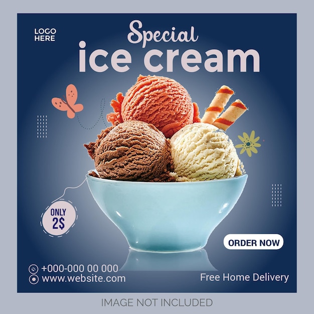 Special delicious ice cream social media post design template