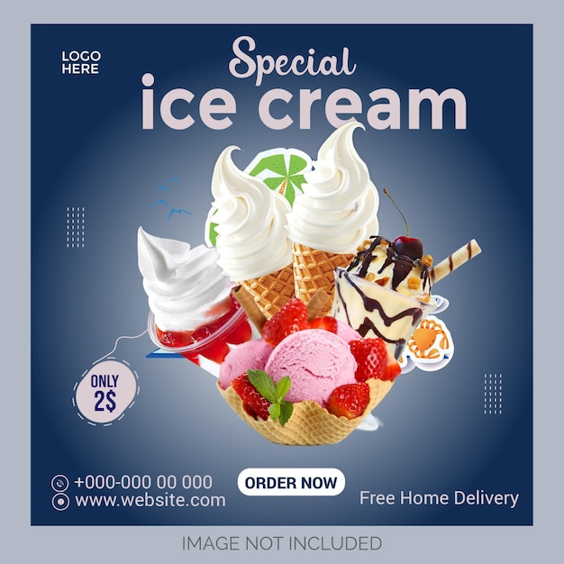 Special delicious ice cream social media post design template