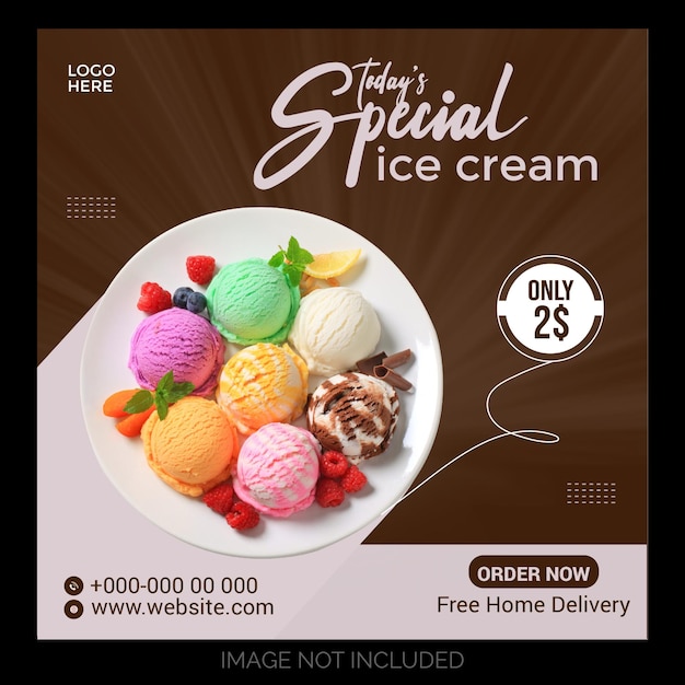 Special delicious ice cream social media post design template