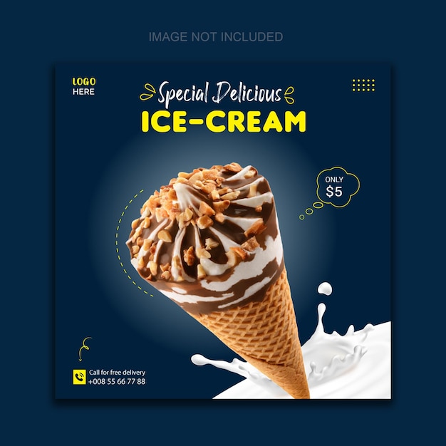 특별한 맛있는 아이스크림 소셜 미디어 포스트 디자인