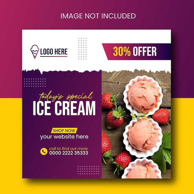 Special delicious ice cream social media promotional banner new post design template