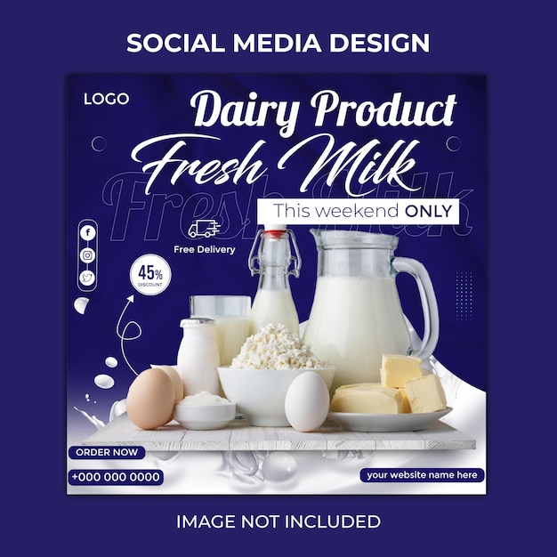 Vector special delicious milk social media post template or instagram banner design premium vector