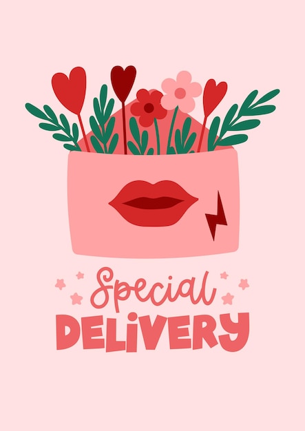 Special delivery. Valentine's Day envelope greeting card. Valentine quote vector design