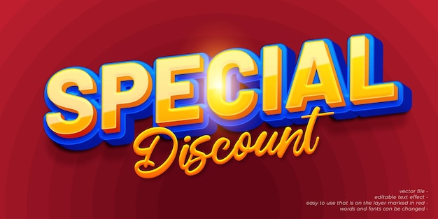 Vector special discount banner template with custom text editable 3d style effect