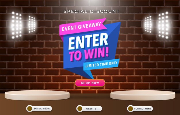 Special discount event giveaway template banner with blank space for product with abstract brown gradient background design