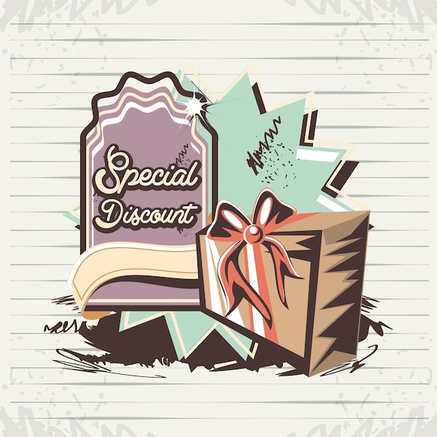 Vector special discount label with gift retro style vector illustration design