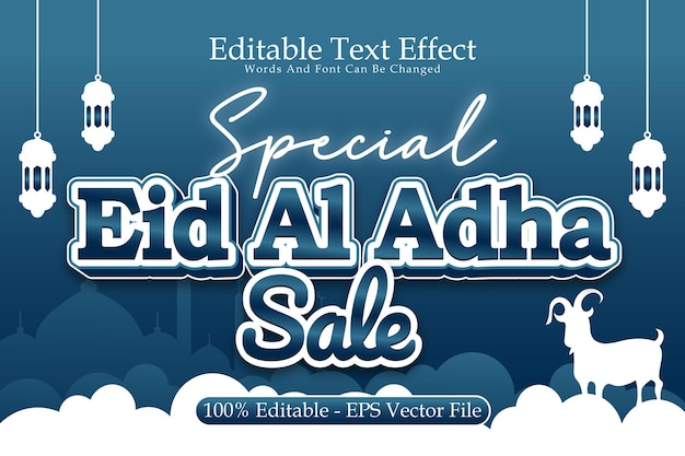 특별 Eid Al Adha 판매 편집 가능한 텍스트 효과 3차원 엠보싱 모던 스타일