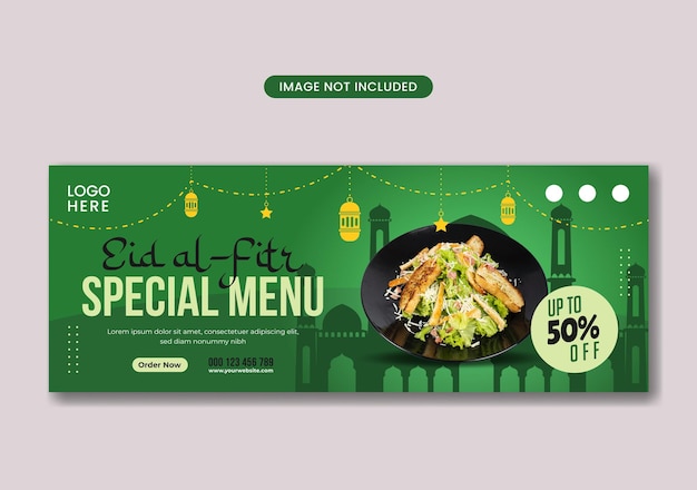 Banner di copertina facebook del menu alimentare speciale eid al fitr