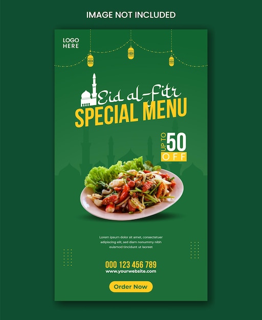 Vector special eid al fitr food menu instagram story