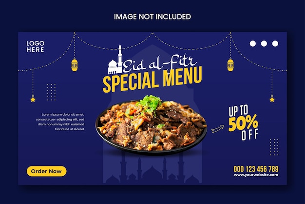 Modello di banner web menu cibo speciale eid al fitr