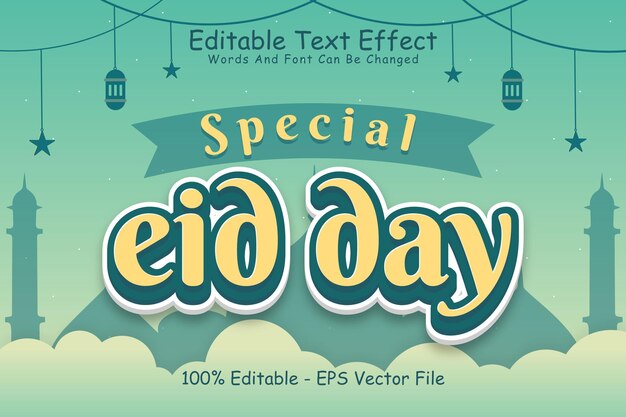 Специальный текстовый эффект Eid Day с редактируемым 3-мерным тиснением в мультяшном стиле