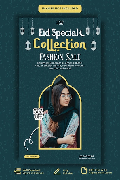 Истории в социальных сетях о специальной распродаже модной одежды eid