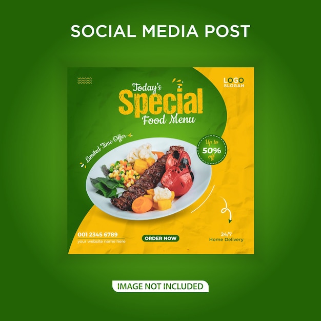 Modello di post sui social media banner menu cibo speciale
