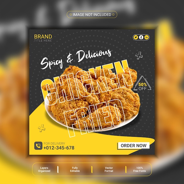 Vettore menu di cibo speciale e delizioso design del modello di post sui social media di pollo piccante