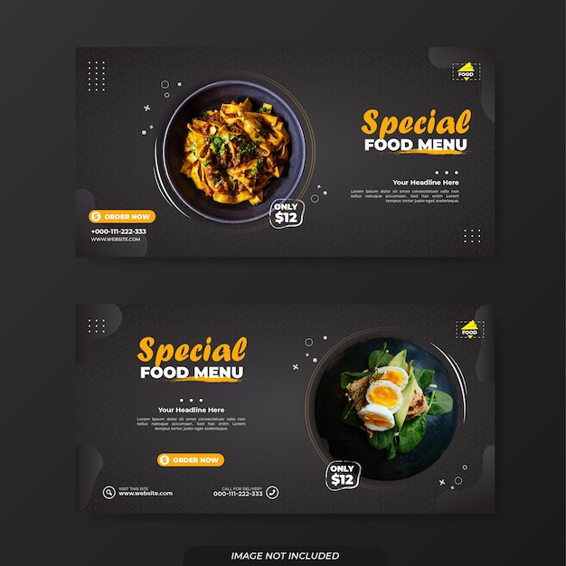 Special food menu promotion template banner with dark pattern background