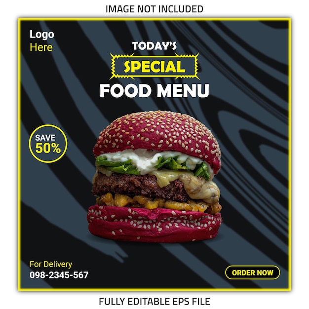 Special food menu social media post template design, food
poster, food banner, burger banner