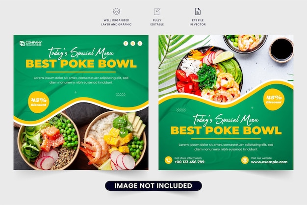 Special food menu social media post template with green and yellow colors Restaurant business advertisement poster design with discount offer Culinary food promotion web banner vector for marketing