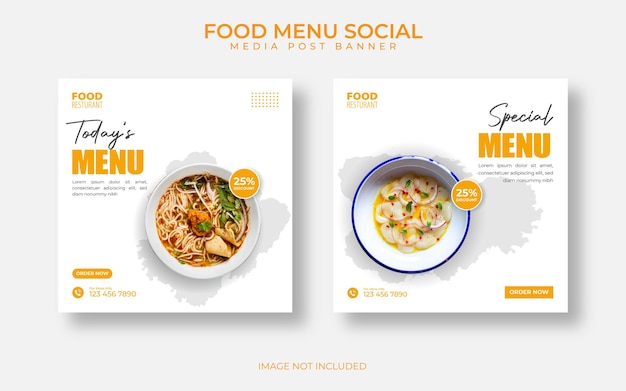 Speciale promozione sui social media del menu del cibo e modello di post di banner di instagram