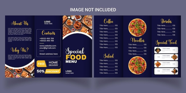 Design del modello di brochure a tre ante per menu di cibo speciale