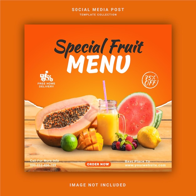 Вектор Шаблон сообщения в социальных сетях special fruit menu