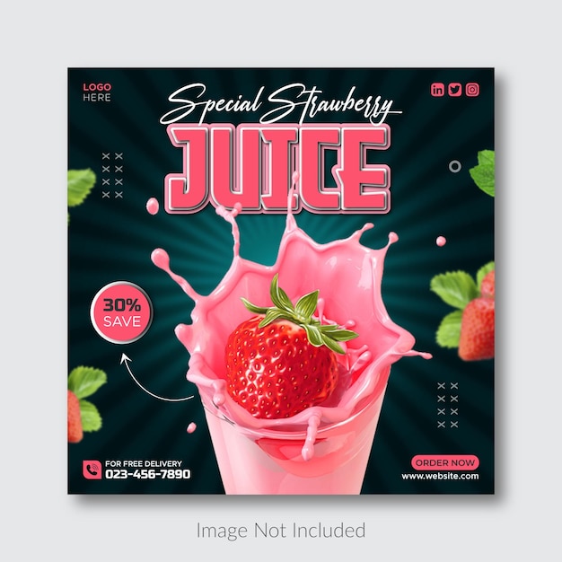 Special healthy strawberry juice food menu social media Instagram post banner template