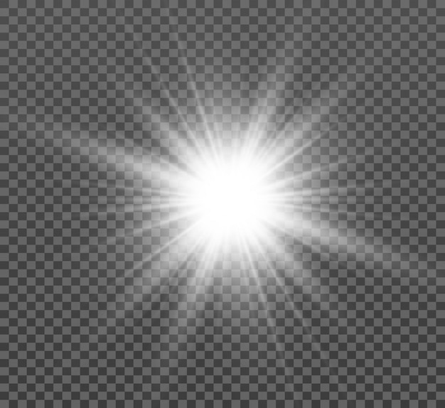특수 렌즈 플래시, 조명 효과. 플래시가 광선과 탐조등을 깜박입니다. Illust. 흰색 빛나는 빛.
