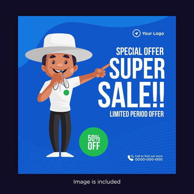 Special limited period offer super sale banner design with umpire