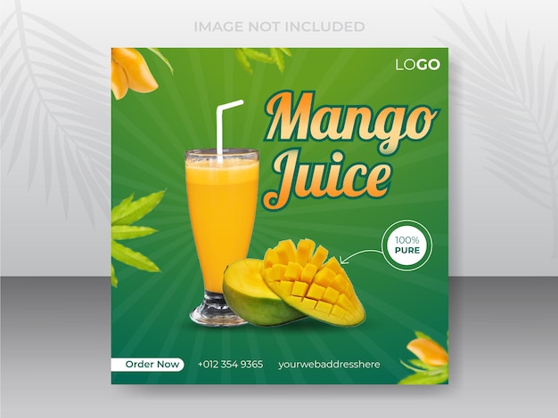 Bevanda speciale al succo di mango per la progettazione di post sui social media