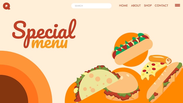 special menu banner design landing page american fast food