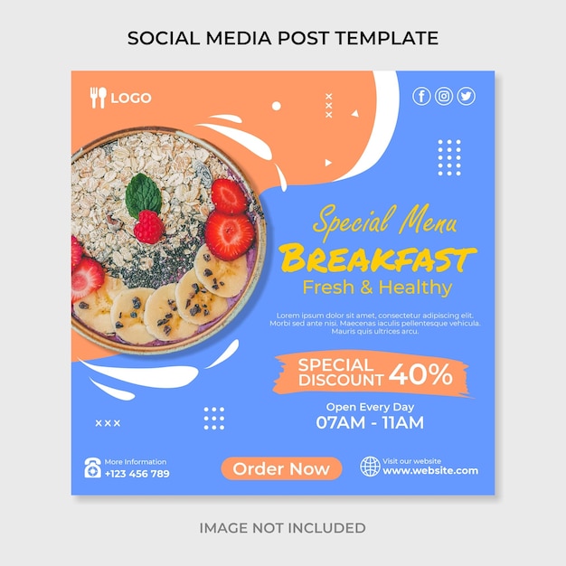 Modello di post sui social media per la colazione con menu speciale