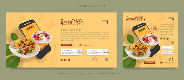 ベクトル ソーシャルメディア投稿用の特別メニュー提供オンライン注文プロモーションバナーテンプレート