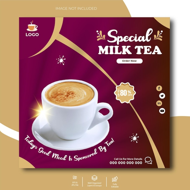 Premium Vector | Special milk tea social media post template design